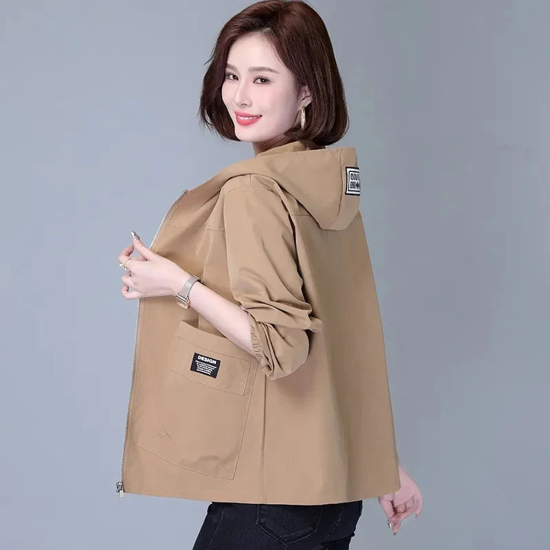 Women Jackets Hooded Summer Sun-proof Zipper Trench Coats Loose Windbreaker Solid Color Outerwear Breathable Lightweight Clothes